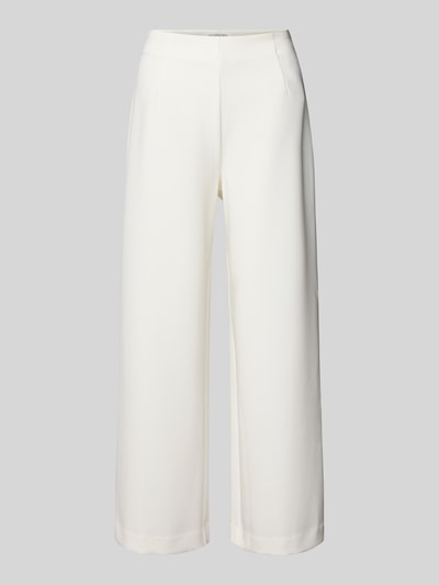 Produktfoto, weiße Straight Fit Stoffhose mit Viskose-Anteil Modell 'Leonie' von GUIDO MARIA KRETSCHMER WOMAN, Elastischer-Material-Mix, Ziernähte, weites Bein, Bundweite bei Größe 36 41 cm, Innenbeinlänge 67 cm.