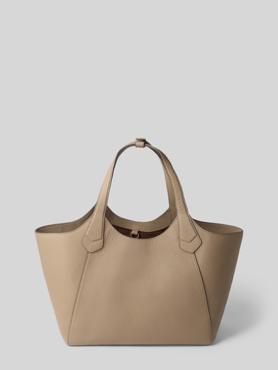 Produktfoto, torba shopper z naturalnej skóry z detalem z logo, beżowa faktura, Shopper aus echtem Leder mit Label-Detail od BOSS, kontekst: damska torba shopper od BOSS