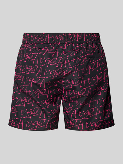 HUGO Straight Leg Badehose mit Allover-Label-Muster Modell 'MARCO' Neon Pink 3