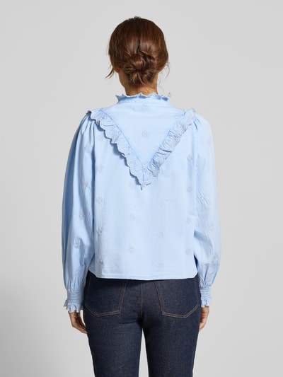 Neo Noir Regular fit blouse met ruches, model 'Degas' Lichtblauw - 5