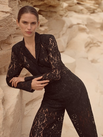 Jake*s Cocktail Żakiet z koronką szydełkową Czarny 6