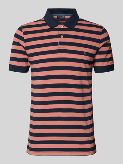 Produktfoto, Modern Fit Poloshirt mit Logo-Stitching van Christian Berg Men, katoen, polokraag, korte knoopsluiting, oranje-navy strepen