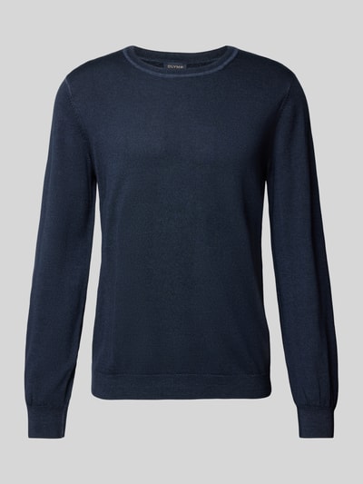 OLYMP Level Five Slim Fit Strickpullover aus Schurwolle mit Rundhalsausschnitt Marine 2