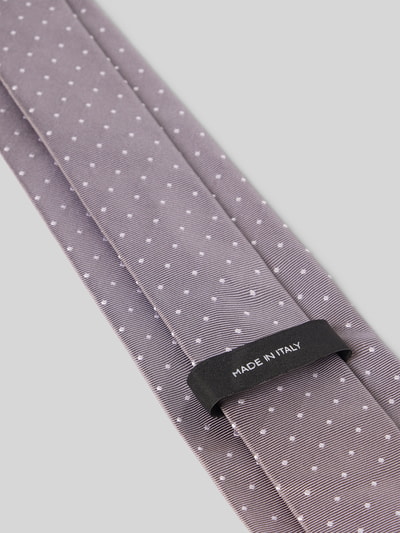 Productfoto, Seidenkrawatte mit all-over motief van BOSS, gestippeld patroon, kleur grijs, materiaal: zuiver zijde