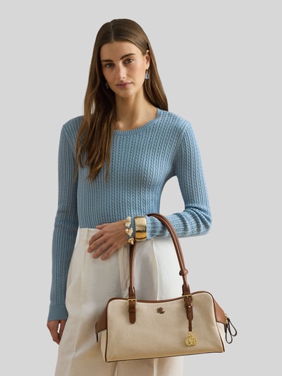 Lauren Ralph Lauren Henkeltasche aus reiner Baumwolle mit Leder-Besatz Modell 'MARCY' Cognac 1
