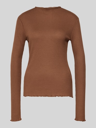 Produktfoto, Slim Fit Langarmshirt mit Viskose-Anteil von s.Oliver RED LABEL in uni braun, krój slim fit, rippstrick, frill przy rękawach i dole, label stitching