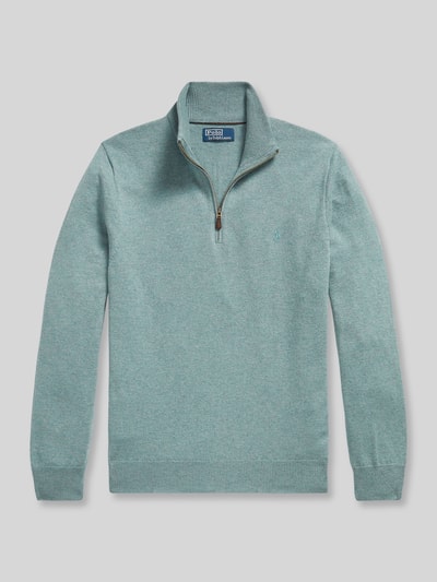 Produktfoto, Regular Fit Troyer aus reiner Wolle von Polo Ralph Lauren in hellem Grün mit Reißverschluss und feiner Strickstruktur.