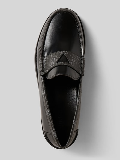 Produktfoto, Loafers mit Logo-Print Modell 'Rossio' von GUESS, czarny kolor, zaokrąglony krój, podeszwa gładka, wysokość obcasa 3 cm, wysokość cholewki 8 cm, szerokość w rozmiarze 44: 4 cm