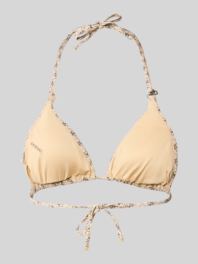 Produktfoto, Bikini-Oberteil mit Allover-Logo-Print von Guess in Beige mit Elastischer-Material-Mix, Logo-Detail, Triangel-Optik