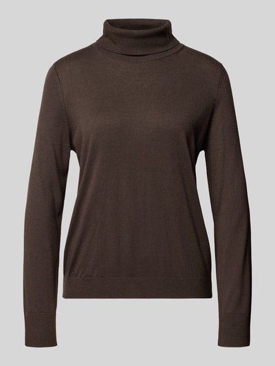 Produktfoto, brauner Regular Fit Pullover aus Viskose-Mix von COMMA, Rollkragen und Strick-Optik, glatte Textur, Damenmodell