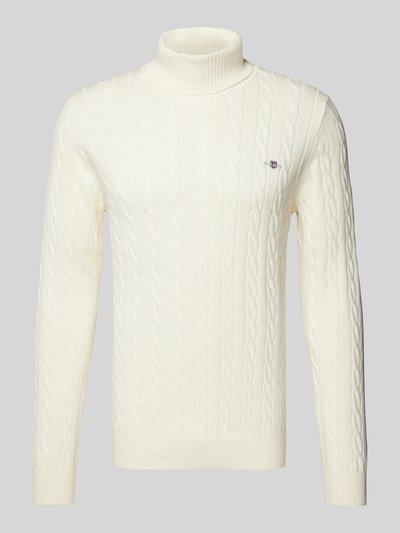 Gant Rollkragenpullover mit Label-Stitching Offwhite 2