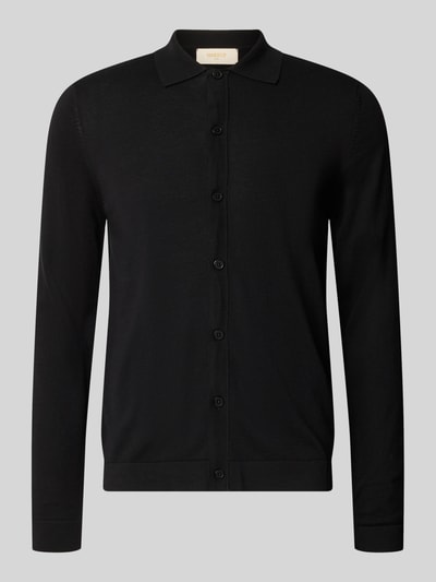 Produktfoto, schwarze Strickjacke mit Polokragen, Knopfleiste, reine Baumwolle, Slim Fit, CAMICIA IN MAGLIA von MARKUP