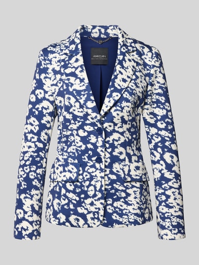 Produktfoto, Slim Fit Blazer mit Pattentaschen von Marc Cain, mieszanka materiałów z dodatkiem streczu, wzór na całej powierzchni, kołnierz z połami, kieszenie z patką, zapięcie na guzik, długość tyłu w rozmiarze 36: 66 cm, szerokość w rozmiarze 36: 47 cm, długość rękawów w rozmiarze 36: 60 cm