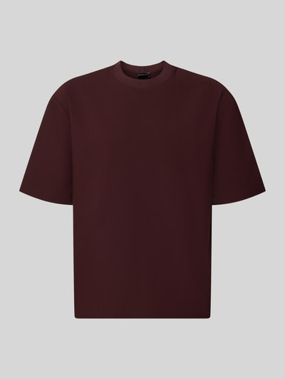 Produktfoto, T-Shirt mit Strukturmuster und Rundhalsausschnitt von Emporio Armani in Dunkelrot, Modern Fit, Material-Mix mit Stretch-Anteil, Rückenlänge 68 cm bei Größe M