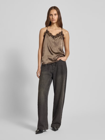 Pieces Regular fit top met bandjes van satijn, model 'JAHARA' Lichtbruin gemêleerd - 1