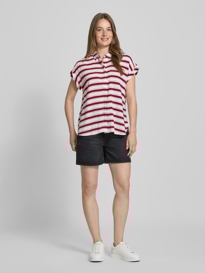 Jake*s Casual Regular fit blouse met streepmotief Donkerrood - 1