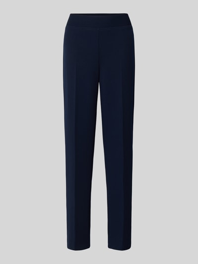 Produktfoto, dunkelblaue Hose mit Bügelfalten von Vera Mont, Regular Fit, elastischer Bund, Material-Mix mit Stretch-Anteil, vor neutralem Hintergrund