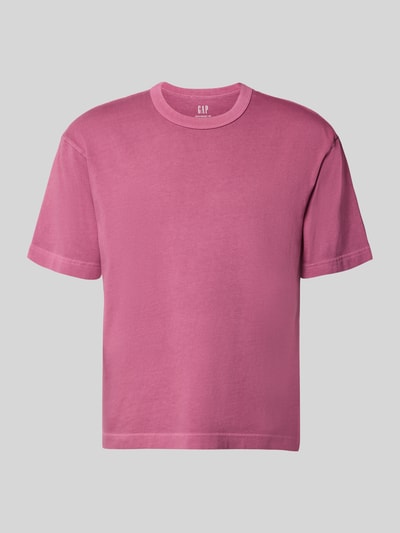 Produktfoto, Cropped T-Shirt mit Rundhalsausschnitt von GAP in Rosa, reine Baumwolle, gerade Form, Rückenlänge Größe M 63 cm.