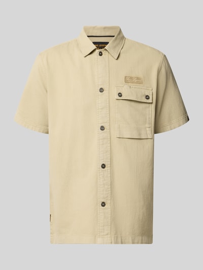 Produktfoto, Regular Fit vrijetijdsoverhemd met kentkraag en borstzak van PME Legend, puur katoen, regular fit, labelstitching, borstzak, ruglengte maat M 73 cm, schouderbreedte maat M 45 cm, mouwlengte maat M 24 cm, zandkleur, rechte vormen, gladde textuur