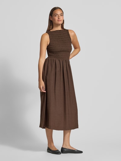 Jake*s Casual Midikleid mit Smok-Details Dunkelbraun 1