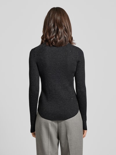 MOS MOSH Sweter z dzianiny z wełny z kołnierzykiem polo model ‘Ronika’ Ciemnoszary 5