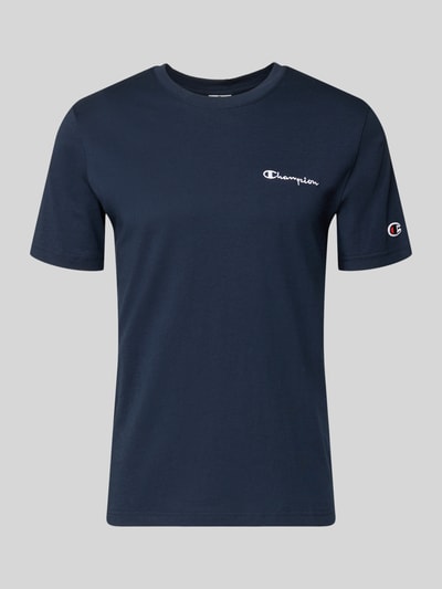 Produktfoto, T-Shirt mit Label-Stitchings und Rundhalsausschnitt von CHAMPION in Dunkelblau, reine Baumwolle, Regular Fit, kurze Ärmel, glatte Oberfläche