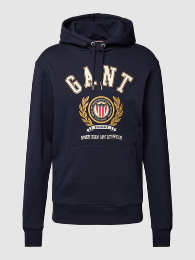 Gant Hoodie mit Label-Stitching Modell 'CREST' Dunkelblau Melange 2