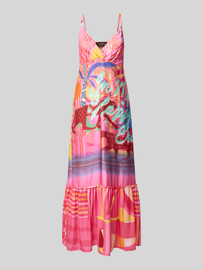 Produktfoto, Maxikleid aus Viskose Modell 'Sunset Dream' von miss goodlife, A-Linie, Spaghettiträger, dekolt w kształcie serca, długość tyłu w rozmiarze S: 119 cm, szerokość w rozmiarze S: 41 cm, kolorowe wzory, gładka tekstura