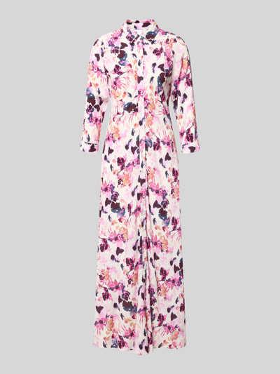 Produktfoto, Hemdblusenkleid aus Viskose mit Knopfleiste Modell 'SAVANNA' von YAS, bunte florale Muster, Maxikleid, taillierter Schnitt, 3/4-Arm