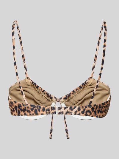 Produktfoto, Bikini-Oberteil mit Bügeln Modell 'LIPPA' von Pieces, Optik:Allover-Muster, Muster: Leopard, Spaghettiträger, Schleife-Detail, Hakenverschluss