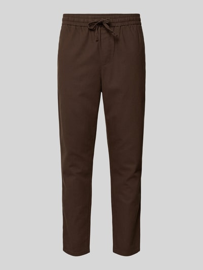 Produktfoto, Tapered Leinenhose aus Baumwoll-Leinen-Mix Modell 'LINUS' von Only & Sons, Optik: Unifarben, Passform: Tapered, Länge: Cropped, Label-Applikation aus Metall, Verschluss: Tunnelzug, Bundabschluss: Elastisch, seitliche Eingrifftaschen, Gesäßtaschen, Material: Baumwoll-Leinen-Mix, braun, glatte Struktur