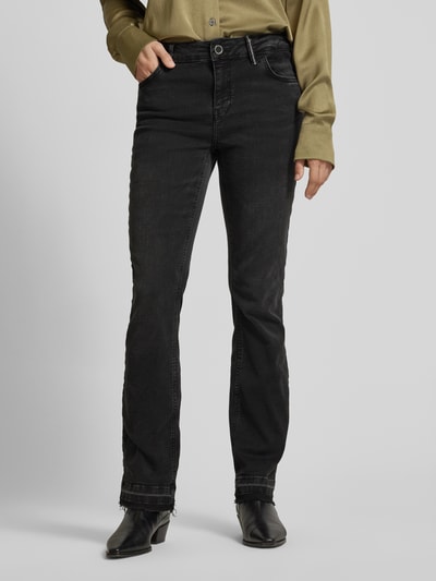 MOS MOSH Slim fit jeans met open zoom, model 'Ashley' Donkergrijs gemêleerd - 4