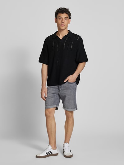 Jack & Jones Relaxed Fit Poloshirt mit Lochmuster Modell 'PAROS' Black 1