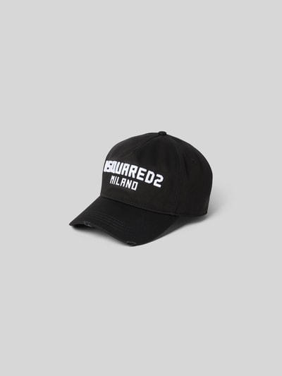 Produktfoto, Base Cap mit Logo-Stitching von Dsquared2 aus Reiner Baumwolle in Schwarz mit weißem Statement-Stitching, curved Visor, Strapback-Verschluss