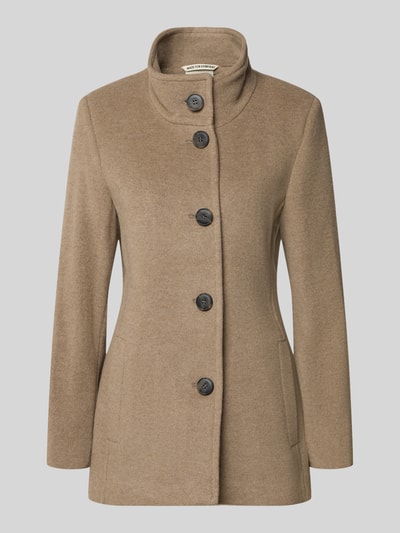 Produktfoto, Jacke mit Stehkragen und Eingrifftaschen von FUCHS SCHMITT, beigefarbener Material-Mix, A-Linie, große Knöpfe, glatte Textur