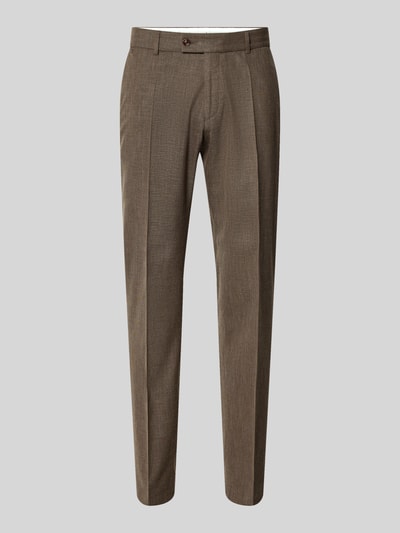 Produktfoto, Slim Fit Stoffhose mit Woll-Anteil Modell 'Cole' von CG - Club of Gents, braun, Elastischer-Material-Mix, Bügelfalten, Eingriffstaschen, Gesäßtasche, Knopf- und Reißverschluss, Bundweite 47 cm, Innenbeinlänge 70 cm, Struktur-Anzug-Stoff