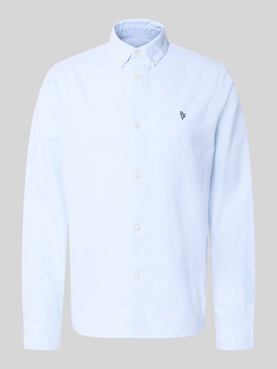 Produktfoto, Freizeithemd aus reiner Baumwolle von REVIEW, hellblau, Button-Down-Kragen, gerade Form, glatte Textur, lange Ärmel