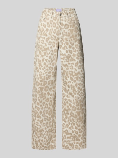 Produktfoto, Wide Fit Cordhose im Allover-Look Modell 'GELLY' von JJXX, Beige mit Leo-Muster, Baumwoll-Elasthan-Mix, sichtbare Taschen.