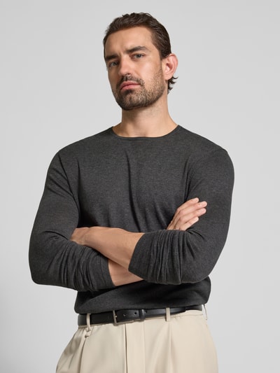 Christian Berg Men Regular fit pullover van puur katoen in gebreide look Donkergrijs gemêleerd - 3