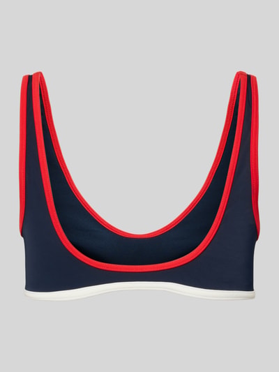Produktfoto, Bikini-Oberteil mit Logo-Applikation von Tommy Hilfiger, efekt: wielokolorowy, szerokie ramiączka, bez fiszbin, niewyściełane miseczki, paski w kontrastowym kolorze, dekolt w serek, bez zapięcia