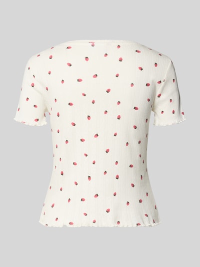 Frauenmodel trägt Pyjama-Oberteil mit Muschelsaum von Jake*s Casual, Reine Baumwolle, Pointelle-Muster, Rundhalsausschnitt, Ganzkörperansicht Rückansicht