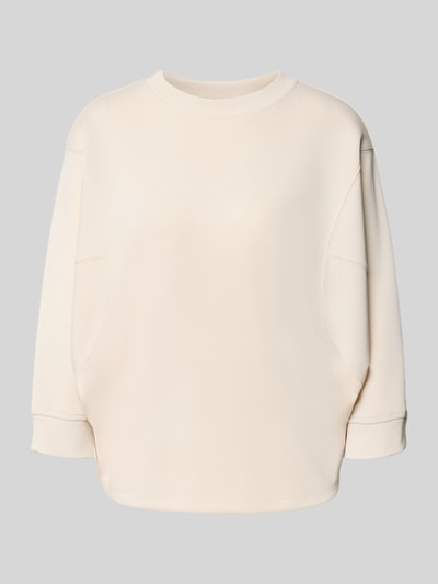 Produktfoto, Sweatshirt mit Rundhalsausschnitt und 3/4-Arm van comma, dames sweatshirt, mix van katoen en elastaan, relaxed fit, ronde hals, 3/4-mouw, effen lichtbeige kleur, zachte textuur