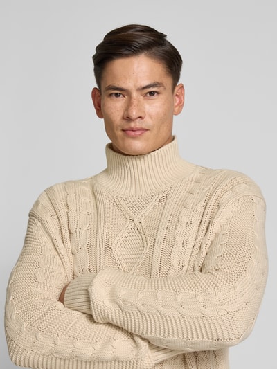 SELECTED HOMME Regular Fit Rollkragenpullover aus reiner Baumwolle Modell 'UFFE' Offwhite 3