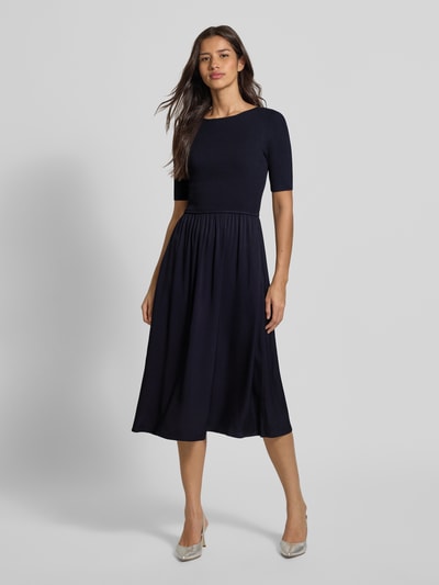 comma Sukienka midi z mieszanki wiskozy z okrągłym dekoltem Ciemnoniebieski 4