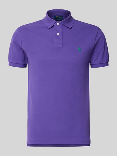 Produktfoto, Slim Fit Poloshirt aus reiner Baumwolle von Polo Ralph Lauren in Lila, unifarben, Piqué-Struktur, Polokragen, kurzarm, Logo-Stitching