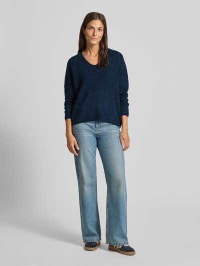 MOS MOSH Oversized gebreide pullover met ribboorden, model 'THORA' Donkerblauw - 1