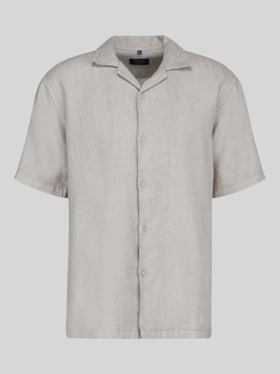 Produktfoto, Regular Fit Leinenhemd mit Reverskragen von MCNEAL in hellem Beige mit Knopfleiste, reine Leinenstruktur, kurzärmelig