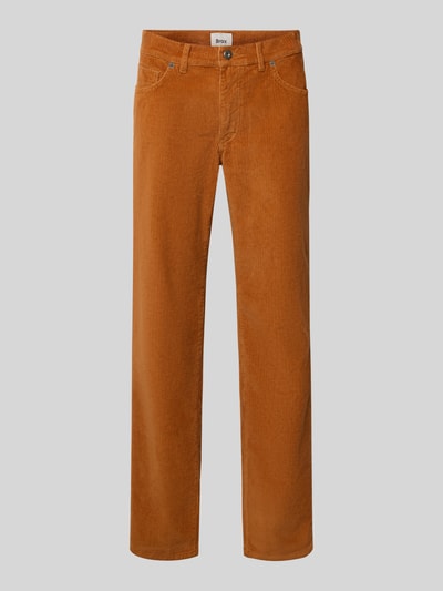 Produktfoto, orangefarbene Straight Fit Cordhose aus Baumwoll-Mix Modell 'Mythos Flex Cord' von Brax, Herren Cordhose, glatte Struktur