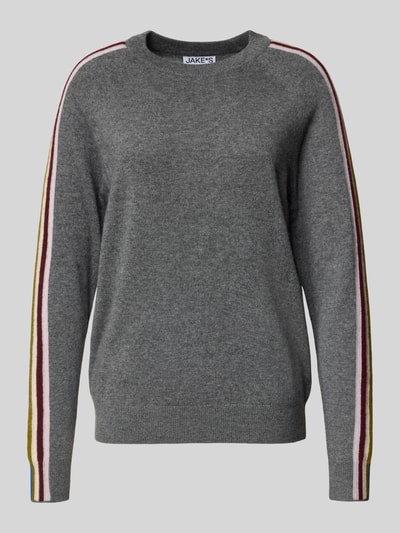Jake*s Casual Gebreide pullover van kasjmier met contraststrepen Donkergrijs gemêleerd - 2