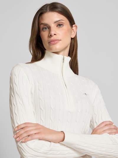 Gant Troyer mit Logo-Stitching und Zopfmuster Ecru 3